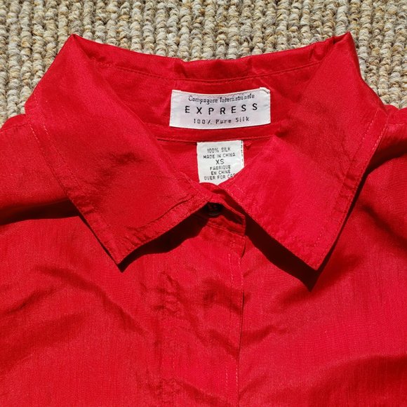 VINTAGE 80s Red Silk Blouse XS Express - Picture 3 of 10